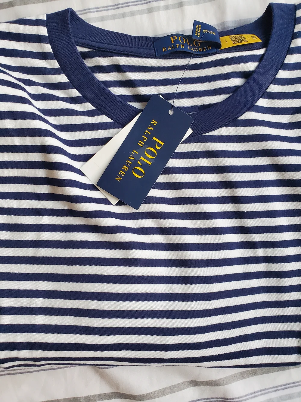 Polo Ralph Lauren Men's Big & Tall Short-Sleeve White-Navy Strip T-Shirt XLT